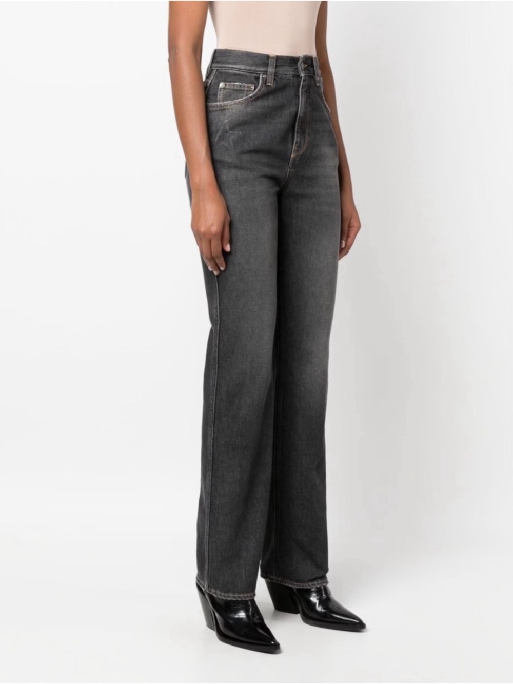 Golden Goose Straight-Leg High-Rise Jeans in Charcoal Gray